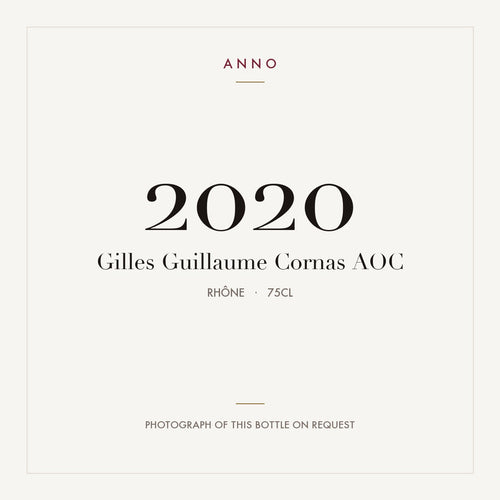 Gilles Guillaume Cornas 2020 AOC 0,75l, Rhône — ANNO-årgangskort; foto af den faktiske flaske på forespørgsel