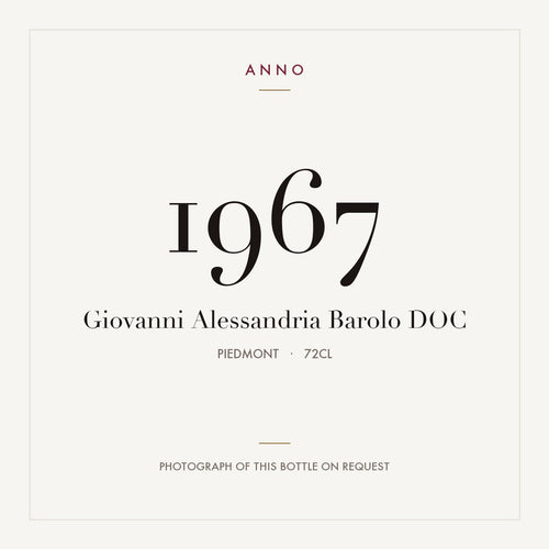 Giovanni Alessandria Barolo 1967 DOC 0,72l, Piemonte — ANNO-årgangskort; foto af den faktiske flaske på forespørgsel