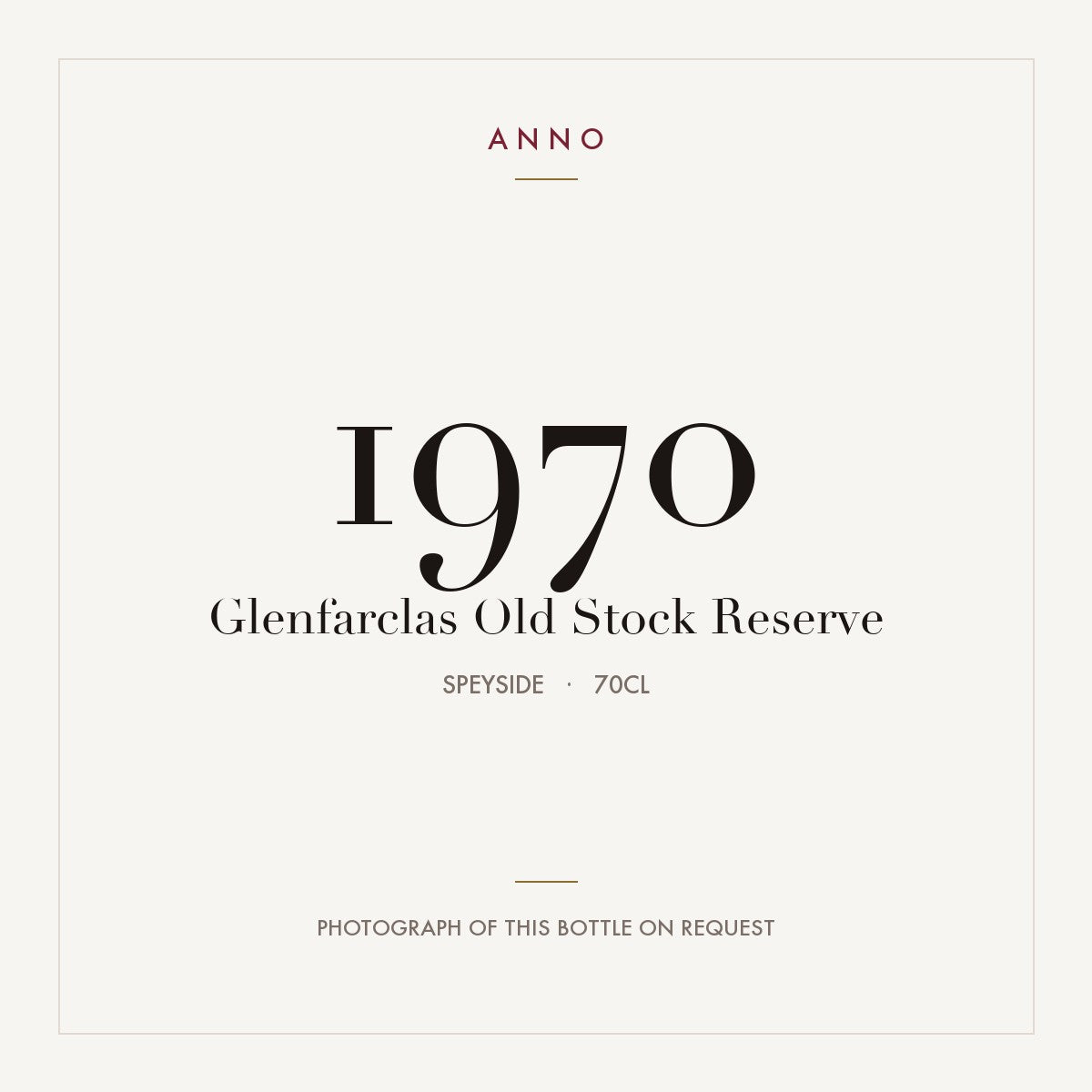 Glenfarclas Old Stock Reserve 1970 0,7l from Speyside — ANNO vintage card; photograph of the actual bottle available on request