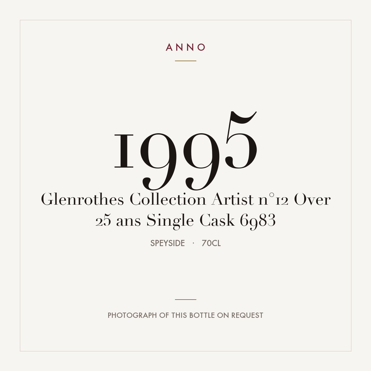 Glenrothes Collection Artist n°12 Over 25 ans Single Cask 6983 1995 0,7l from Speyside — ANNO vintage card; photograph of the actual bottle available on request