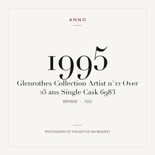 Glenrothes Collection Artist n°12 Over 25 ans Single Cask 6983 1995 0,7l from Speyside — ANNO vintage card; photograph of the actual bottle available on request