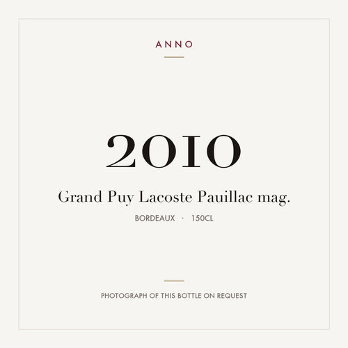 Chateau Grand-Puy-Lacoste Pauillac 2010 AOC 1,5l — ANNO-jaargangkaart; foto van de echte fles op aanvraag