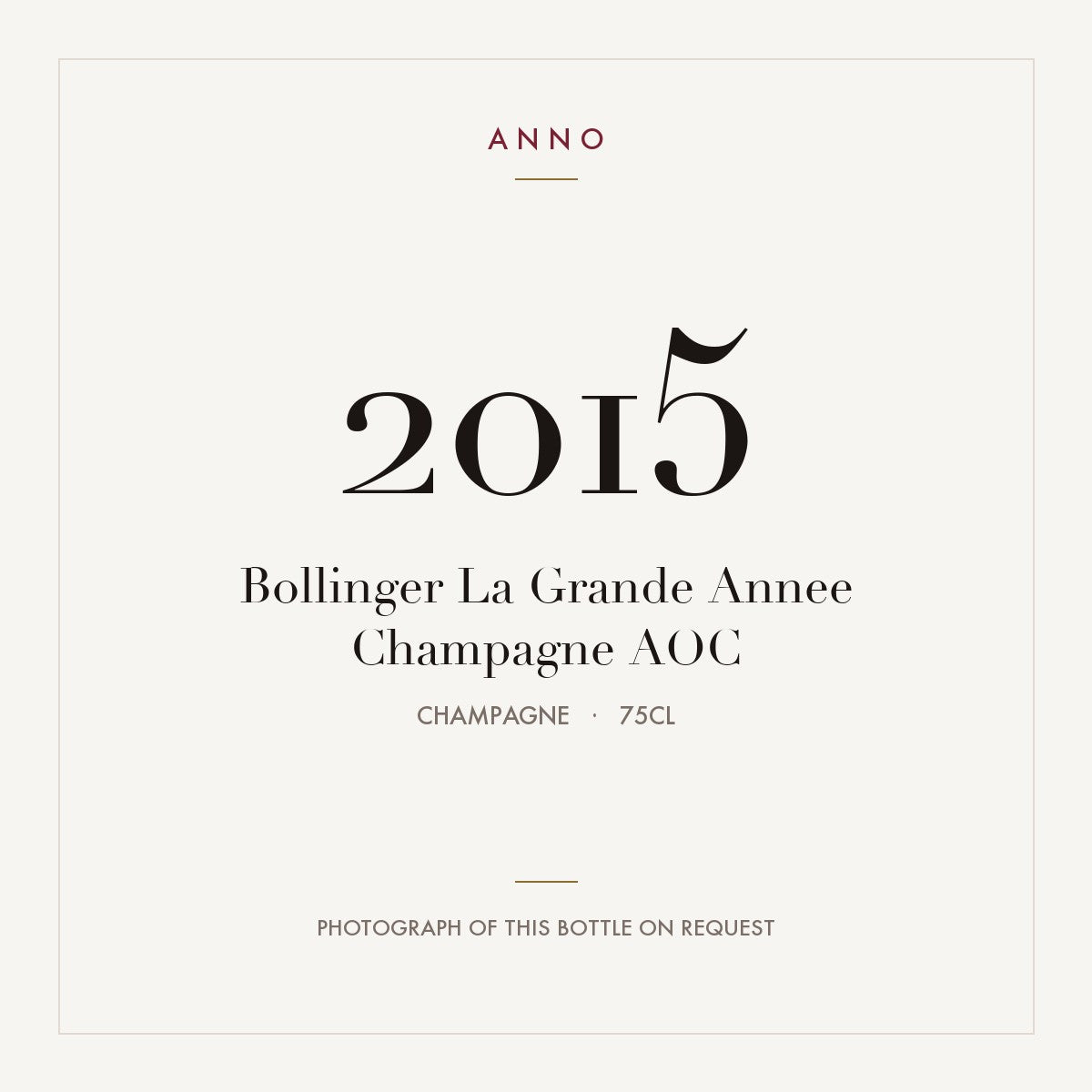 Bollinger La Grande Annee Champagne 2015 AOC 0,75l from Champagne — ANNO vintage card; photograph of the actual bottle available on request