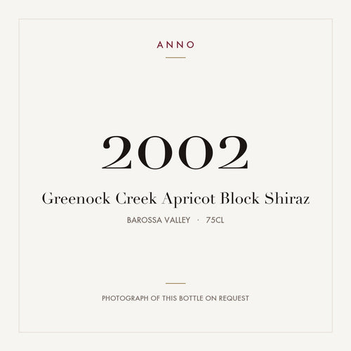 Greenock Creek Apricot Block Shiraz 2002 0,75l from Barossa Valley — ANNO vintage card; photograph of the actual bottle available on request