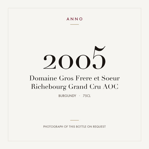 Domaine Gros Frere et Soeur Richebourg Grand Cru 2005 AOC 0,75l, Borgogna — card dell'annata ANNO; foto della bottiglia reale disponibile su richiesta