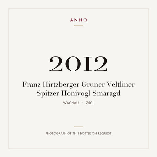 Franz Hirtzberger Gruner Veltliner Spitzer Honivogl Smaragd 2012 0,75l, Wachau — tarjeta de añada ANNO; foto de la botella real disponible bajo petición