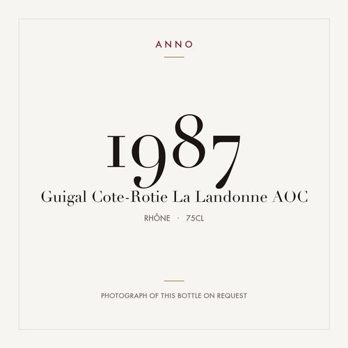 Guigal Cote-Rotie La Landonne 1987 AOC 0,75l from Rhône — ANNO vintage card; photograph of the actual bottle available on request