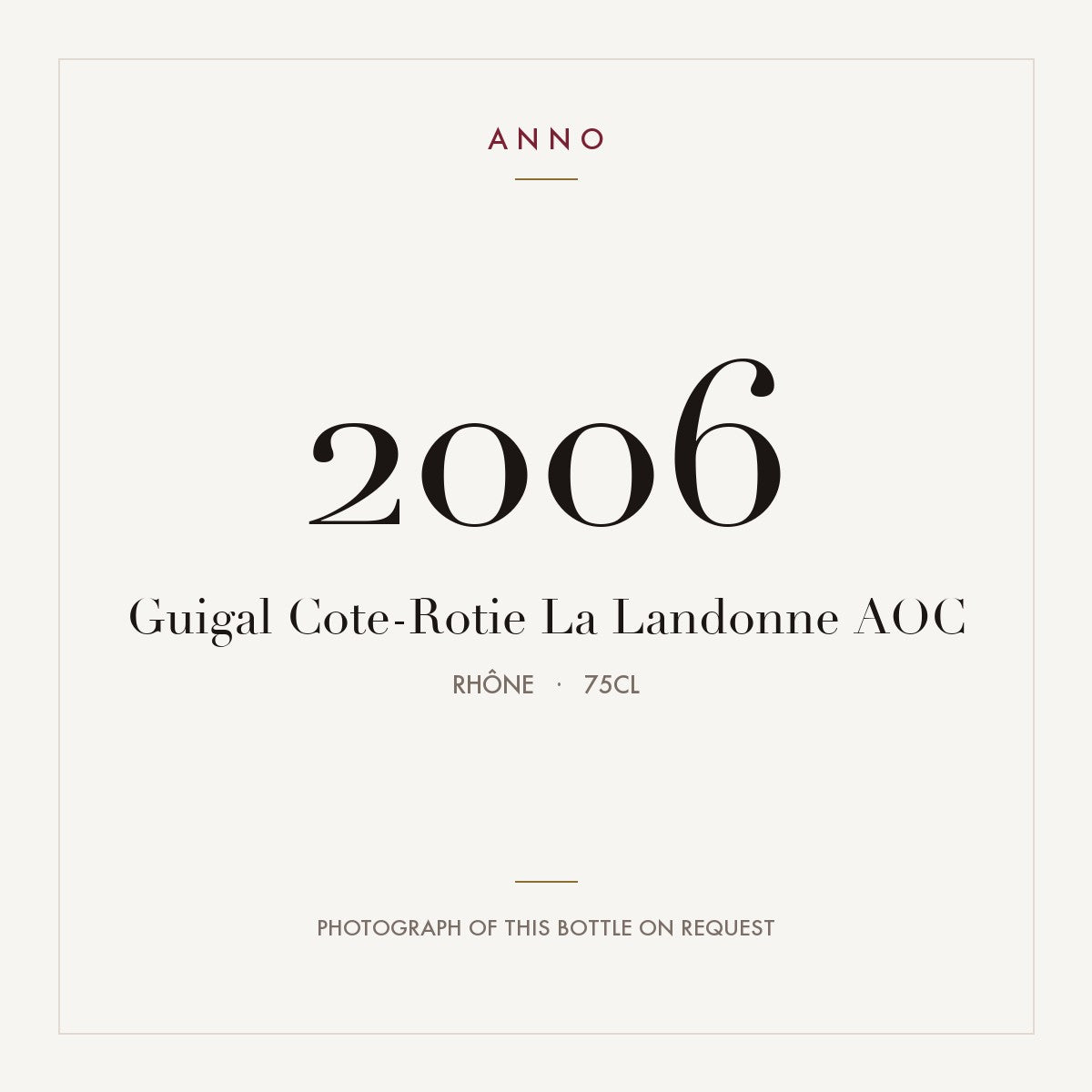 Guigal Cote-Rotie La Landonne 2006 AOC 0,75l from Rhône — ANNO vintage card; photograph of the actual bottle available on request