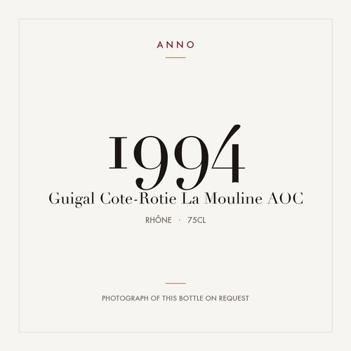 Guigal Cote-Rotie La Mouline 1994 AOC 0,75l from Rhône — ANNO vintage card; photograph of the actual bottle available on request