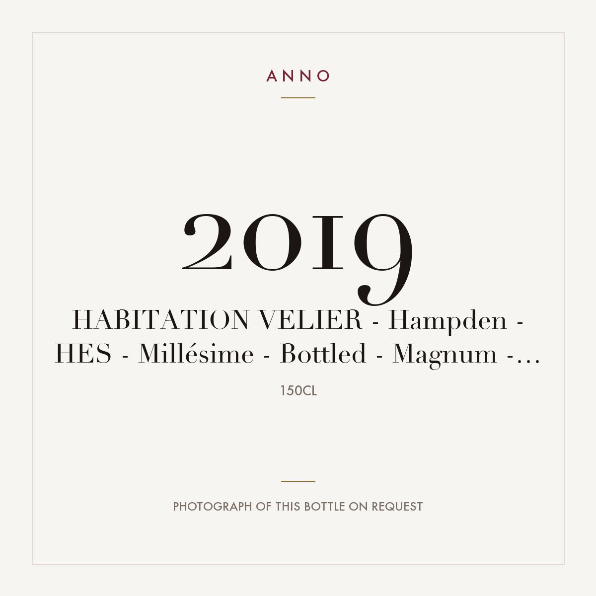 Habitation Velier Hampden HES 2019 1,5l — ANNO vintage card; photograph of the actual bottle available on request