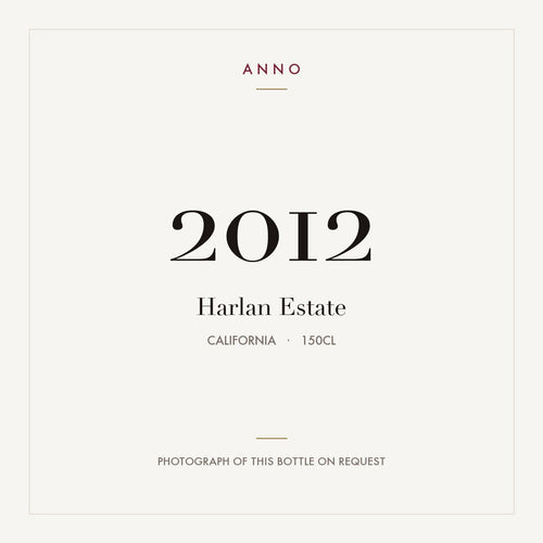 Harlan Estate 2012 1,5l — ANNO-årgangskort; foto af den faktiske flaske på forespørgsel