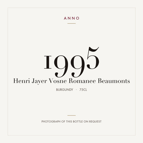 Henri Jayer Vosne-Romanee Premier Cru Les Beaumonts 1995 AOC 0,75l — card dell'annata ANNO; foto della bottiglia reale disponibile su richiesta