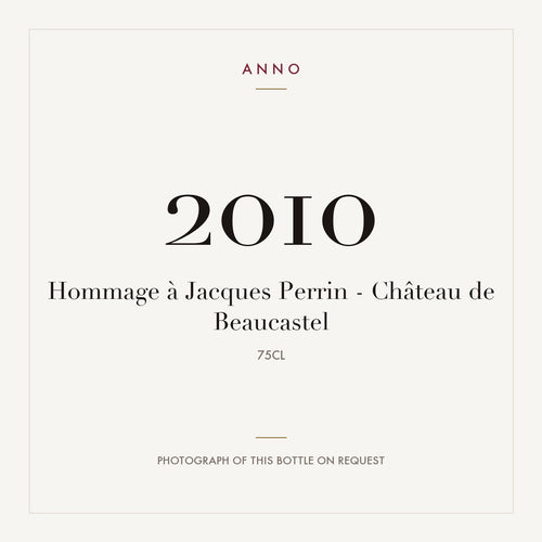 Chateau de Beaucastel Chateauneuf-du-Pape Hommage a Jacques Perrin 2010 AOC 0,75l — card dell'annata ANNO; foto della bottiglia reale disponibile su richiesta