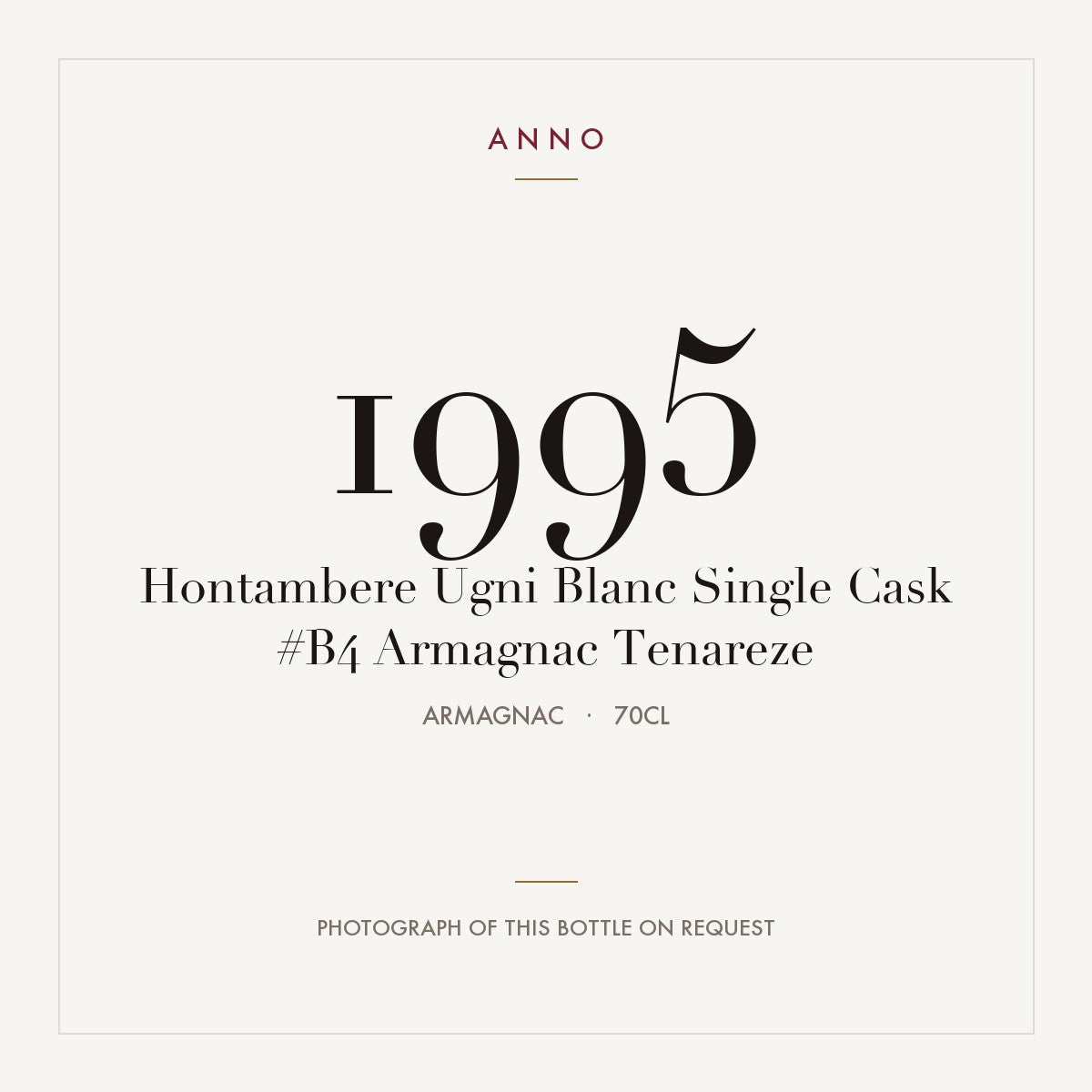 Hontambere Ugni Blanc Single Cask #B4 Armagnac Tenareze 1995 0,7l from Armagnac — ANNO vintage card; photograph of the actual bottle available on request