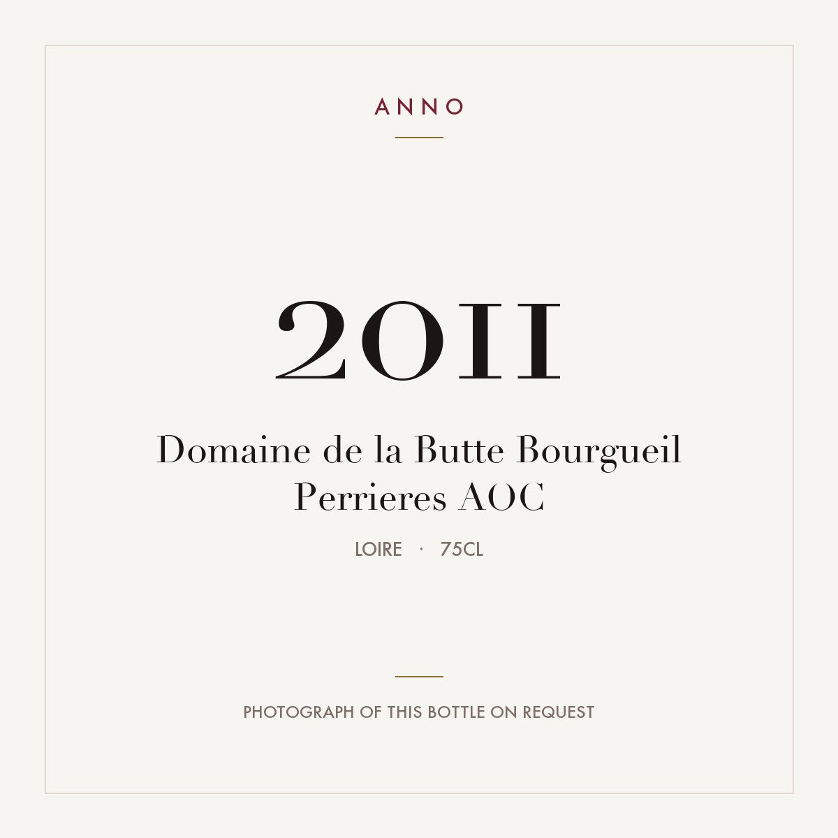 Domaine de la Butte Bourgueil Perrieres 2011 AOC 0,75l from Loire — ANNO vintage card; photograph of the actual bottle available on request