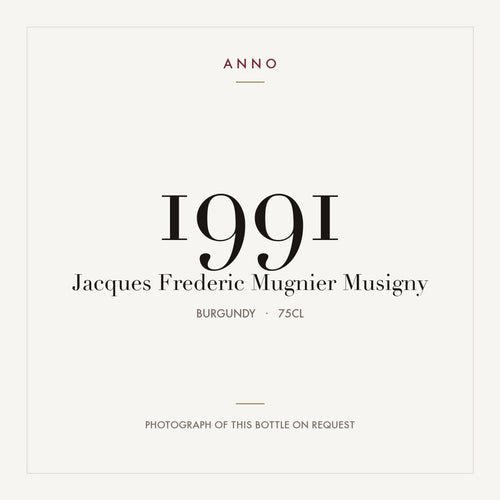 Jacques-Frederic Mugnier Musigny Grand Cru 1991 AOC 0,75l — ANNO vintage card; photograph of the actual bottle available on request
