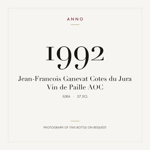 Jean-Francois Ganevat Cotes du Jura Vin de Paille 1992 AOC 0,375l, Giura — card dell'annata ANNO; foto della bottiglia reale disponibile su richiesta