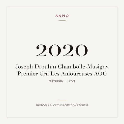 Joseph Drouhin Chambolle-Musigny Premier Cru Les Amoureuses 2020 AOC 0,75l from Burgundy — ANNO vintage card; photograph of the actual bottle available on request