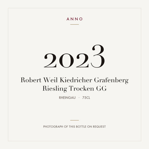 Robert Weil Kiedricher Grafenberg Riesling Trocken GG 2023 0,75l from Rheingau — ANNO vintage card; photograph of the actual bottle available on request