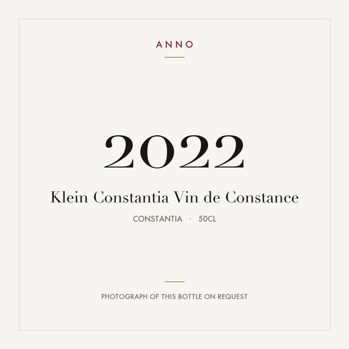 Klein Constantia Vin de Constance 2022 0,5l from Constantia — ANNO vintage card; photograph of the actual bottle available on request