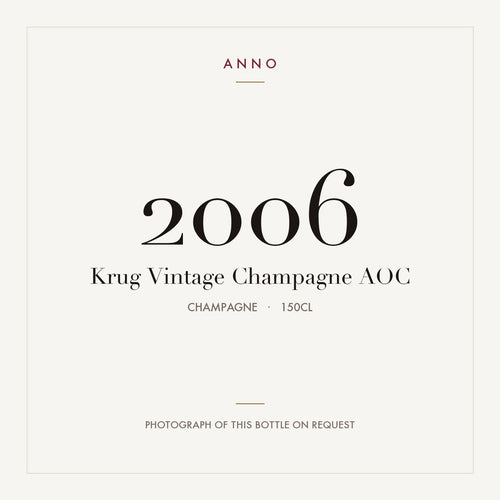 Krug Vintage Champagne 2006 AOC 1,5l, Champagne — tarjeta de añada ANNO; foto de la botella real disponible bajo petición