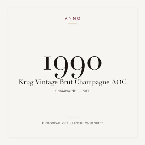 Krug Vintage Brut Champagne 1990 AOC 0,75l from Champagne — ANNO vintage card; photograph of the actual bottle available on request