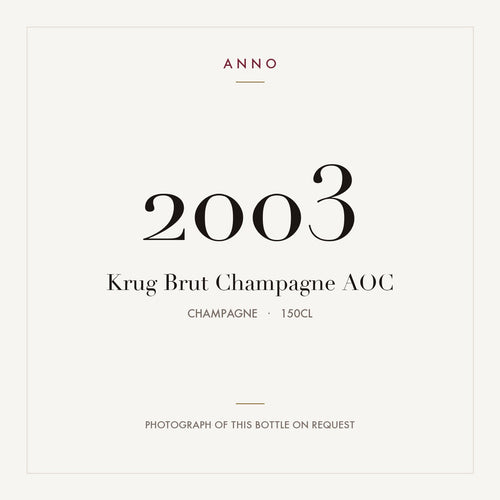 Krug Brut Champagne 2003 AOC 1,5l from Champagne — ANNO vintage card; photograph of the actual bottle available on request
