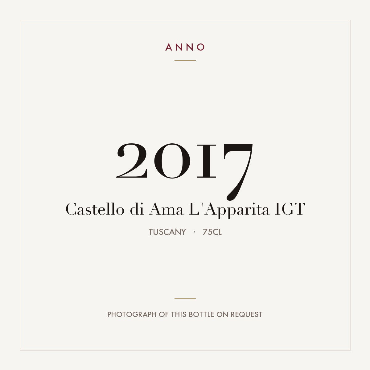 Castello di Ama L'Apparita 2017 IGT 0,75l from Tuscany — ANNO vintage card; photograph of the actual bottle available on request