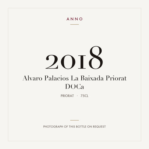 Alvaro Palacios La Baixada 2018 0,75l from Priorat — ANNO vintage card; photograph of the actual bottle available on request