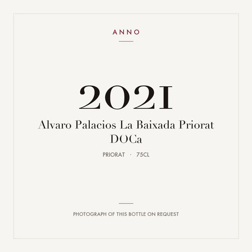 Alvaro Palacios La Baixada 2021 0,75l from Priorat — ANNO vintage card; photograph of the actual bottle available on request