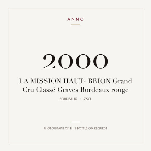 Chateau La Mission Haut-Brion Pessac-Leognan 2000 AOC 0,75l — carte millésime ANNO ; photo de la bouteille réelle disponible sur demande