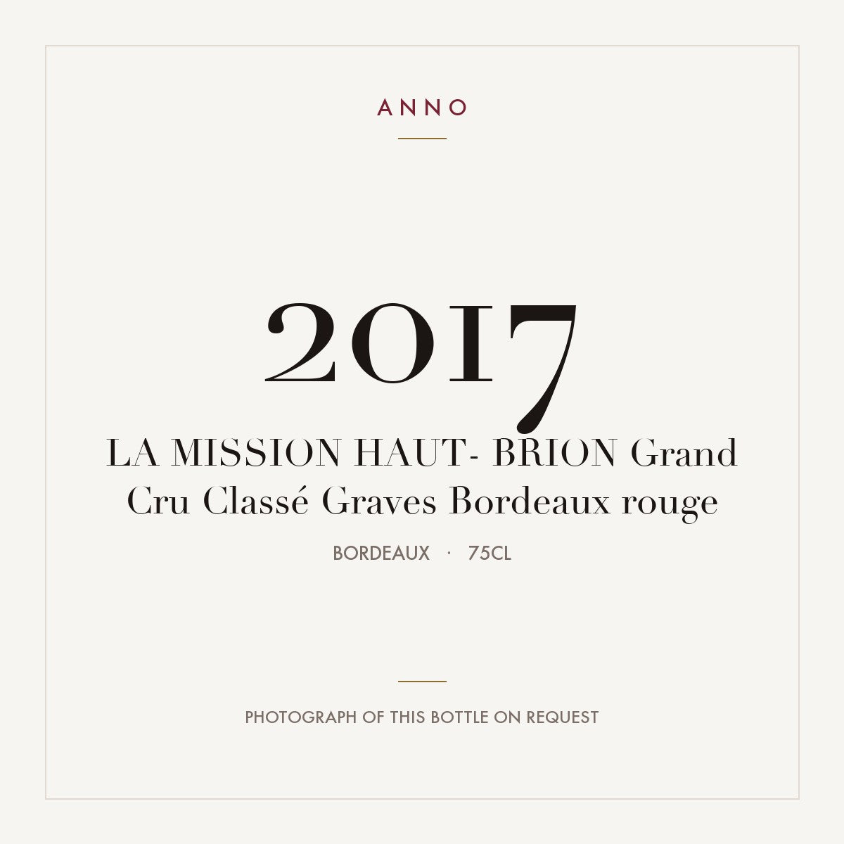 Chateau La Mission Haut-Brion Pessac-Leognan 2017 AOC 0,75l — ANNO vintage card; photograph of the actual bottle available on request