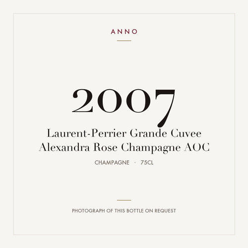 Laurent-Perrier Grande Cuvee Alexandra Rose Champagne 2007 AOC 0,75l, Champagne — carte millésime ANNO ; photo de la bouteille réelle disponible sur demande