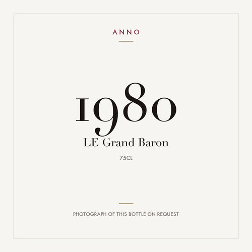 LE Grand Baron 1980 0,75l — ANNO vintage card; photograph of the actual bottle available on request