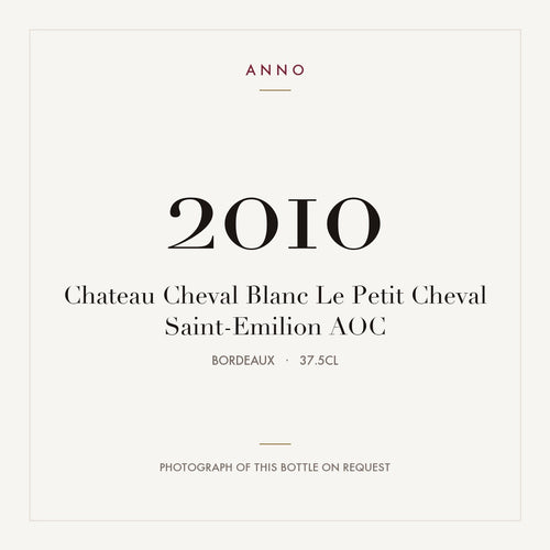 Chateau Cheval Blanc Le Petit Cheval Saint-Emilion 2010 AOC 0,375l from Bordeaux — ANNO vintage card; photograph of the actual bottle available on request