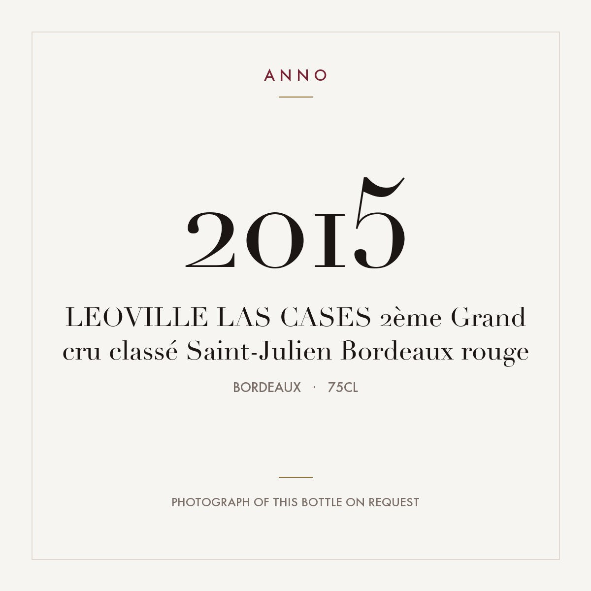 Chateau Leoville Las Cases Saint-Julien 2015 AOC 0,75l — ANNO vintage card; photograph of the actual bottle available on request