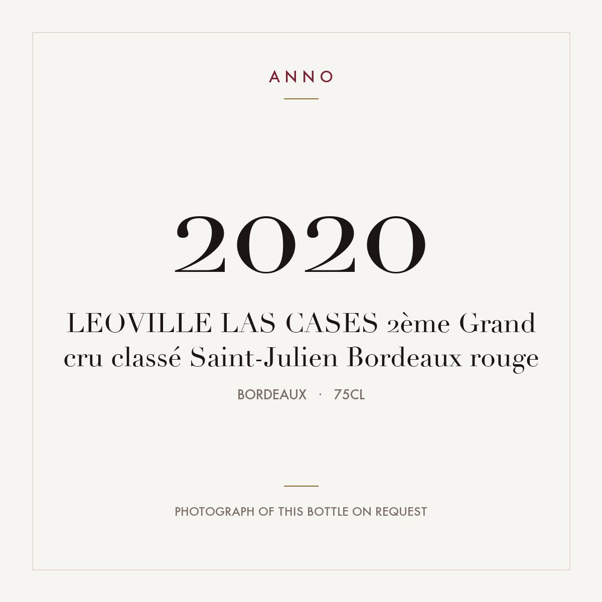 Leoville Las Cases Saint-Julien 2020 AOC 0,75l — ANNO vintage card; photograph of the actual bottle available on request