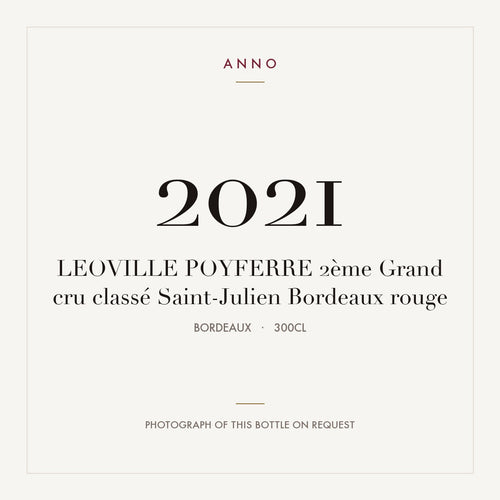 Chateau Leoville Poyferre Saint-Julien 2021 AOC 3l — carte millésime ANNO ; photo de la bouteille réelle disponible sur demande