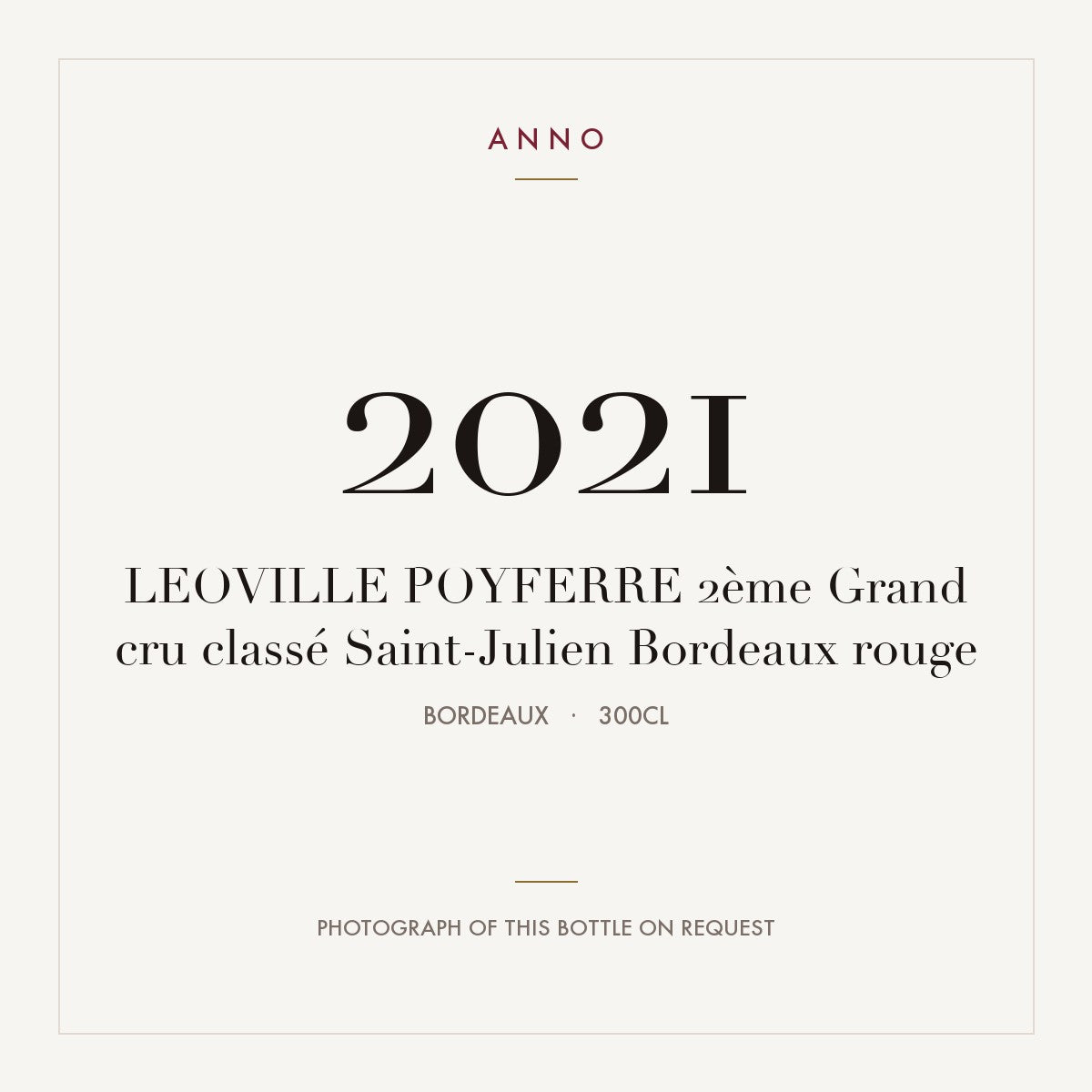 Chateau Leoville Poyferre Saint-Julien 2021 AOC 3l — ANNO vintage card; photograph of the actual bottle available on request