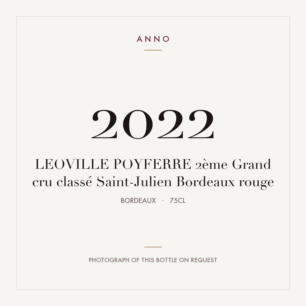 Chateau Leoville Poyferre Saint-Julien 2022 AOC 0,75l — ANNO vintage card; photograph of the actual bottle available on request