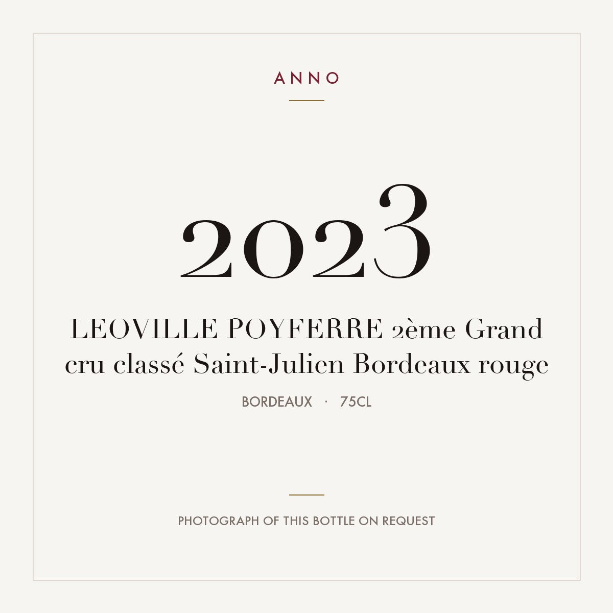 Chateau Leoville Poyferre Saint-Julien 2023 AOC 0,75l — ANNO vintage card; photograph of the actual bottle available on request
