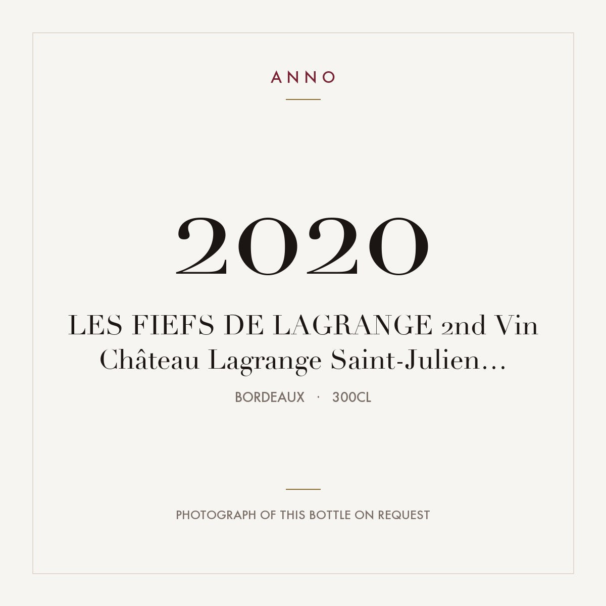 Chateau Lagrange Les Fiefs de Lagrange Saint-Julien 2020 AOC 3l — ANNO vintage card; photograph of the actual bottle available on request