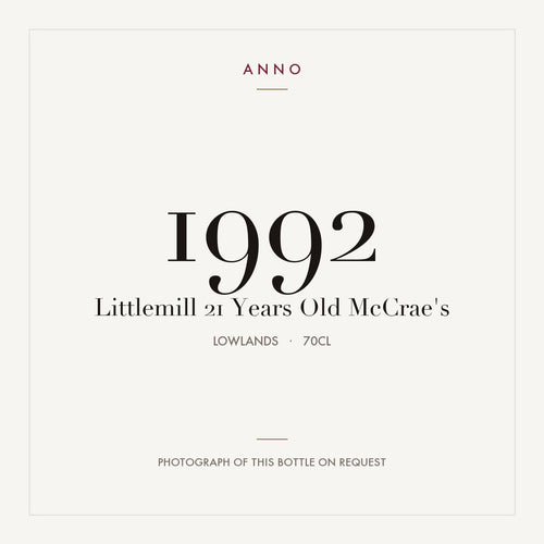 Littlemill 21 Years Old McCrae's 1992 0,7l from Lowlands — ANNO vintage card; photograph of the actual bottle available on request