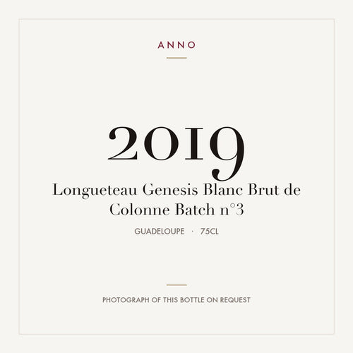 Longueteau Genesis Blanc Brut de Colonne Batch n°3 2019 0,75l from Guadeloupe — ANNO vintage card; photograph of the actual bottle available on request