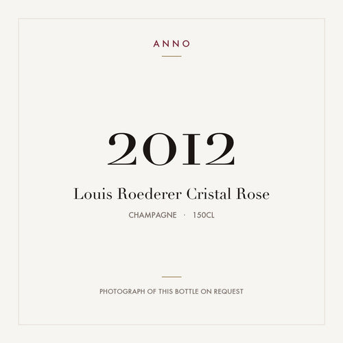 Louis Roederer Cristal Rose 2012 1,5l — tarjeta de añada ANNO; foto de la botella real disponible bajo petición