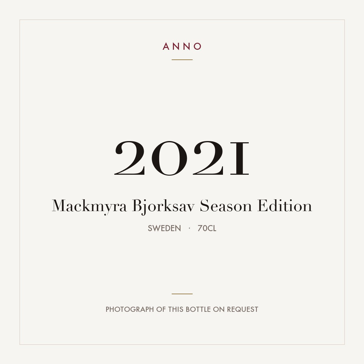 Mackmyra Bjorksav Season Edition 2021 0,7l from Sweden — ANNO vintage card; photograph of the actual bottle available on request