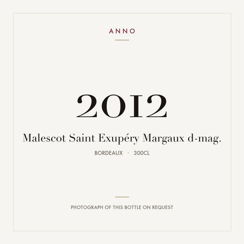 Chateau Malescot Saint Exupery Margaux 2012 AOC 3l — carte millésime ANNO ; photo de la bouteille réelle disponible sur demande