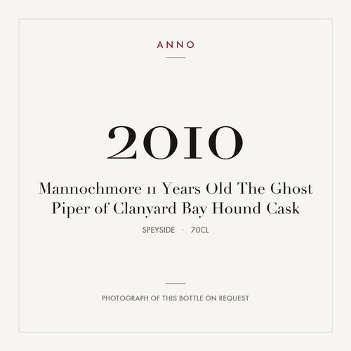 Mannochmore 11 Years Old The Ghost Piper of Clanyard Bay Hound Cask 2010 0,7l from Speyside — ANNO vintage card; photograph of the actual bottle available on request