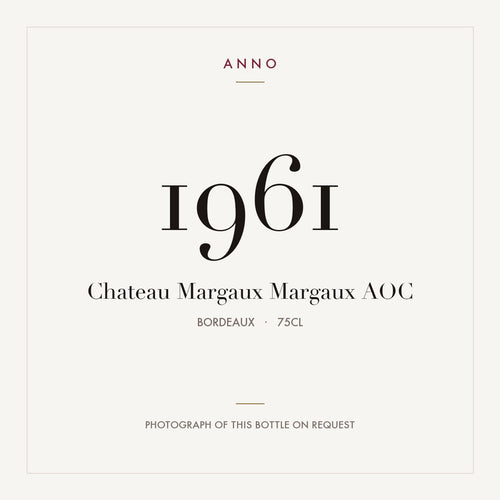 Chateau Margaux Margaux 1961 AOC 0,75l, Бордо — карточка урожая ANNO; фото настоящей бутылки по запросу