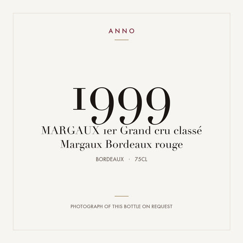 Margaux Premier Cru 1999 AOC 0,75l — ANNO vintage card; photograph of the actual bottle available on request